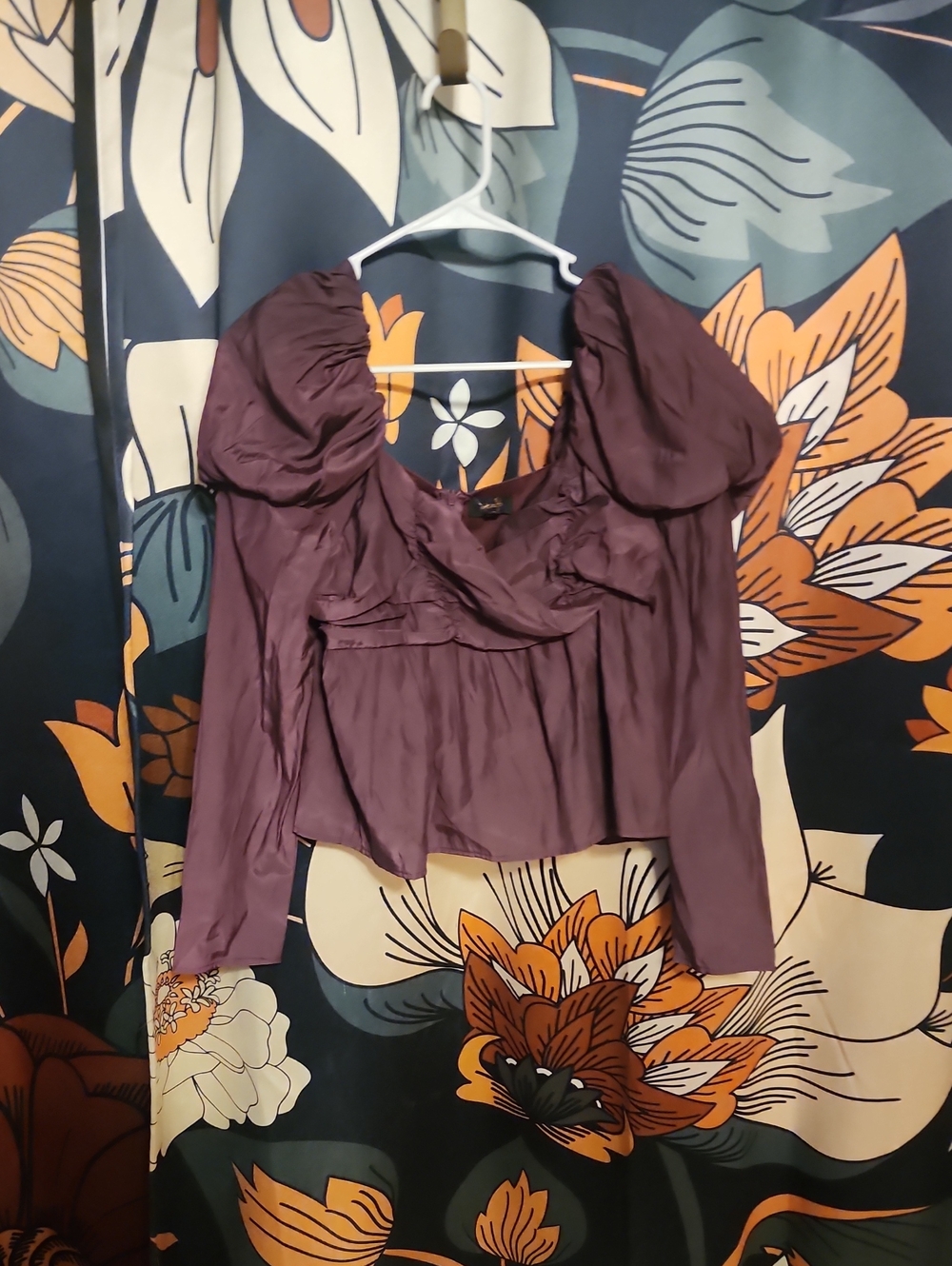 Versona Collection Plum Satin Puff-Shoulder Blouse